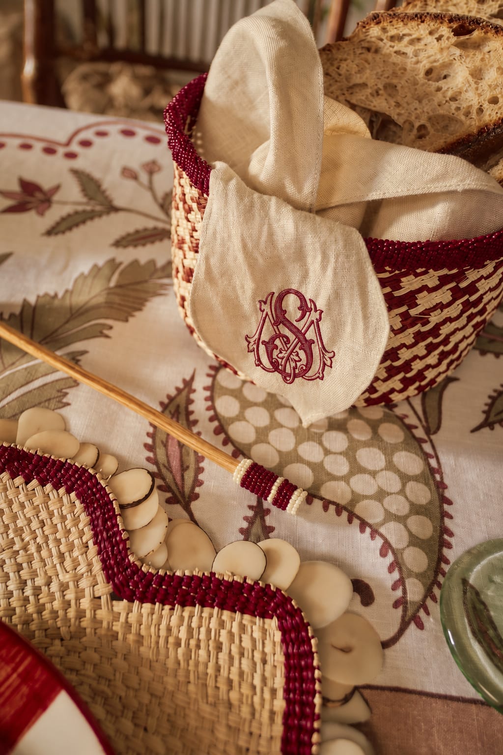 Bread basket with embroidered Marcela & Fernando monogram